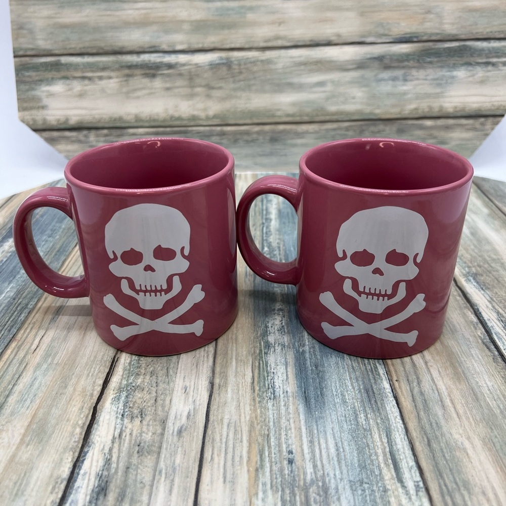 ⭐️2 Fun Factory Waechtersbach Germany pink mug skull & cross bones design set 1